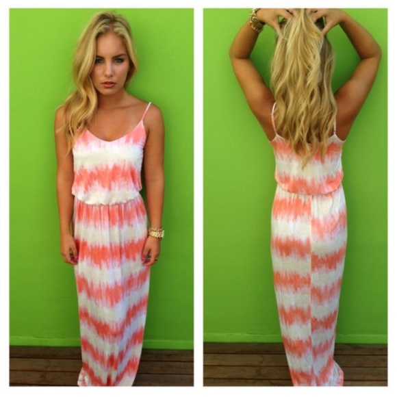 Coral Tie Dye Spaghetti Strap Maxi Dress - Picture 1 of 1
